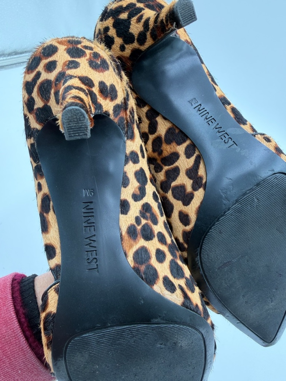 NINE WEST sz9 Calf Hair On Leopard Print Pump Heels - Picture 12 of 14